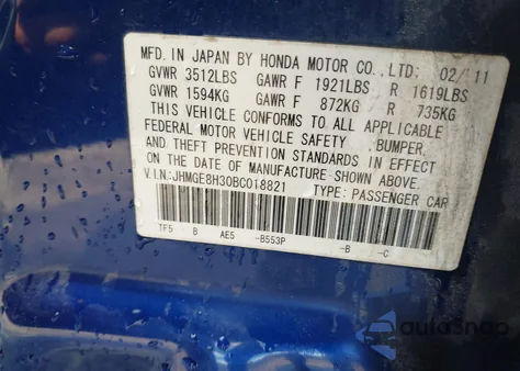 2011 Honda Fit z USA, uszkodzony, nr VIN JHMGE8H30BC018821